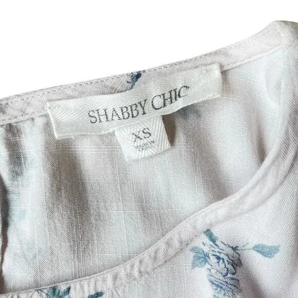 Shabby Chic White Blue Floral Ruffle Mini Dress Cottagecore - Size XS - Picture 4 of 9